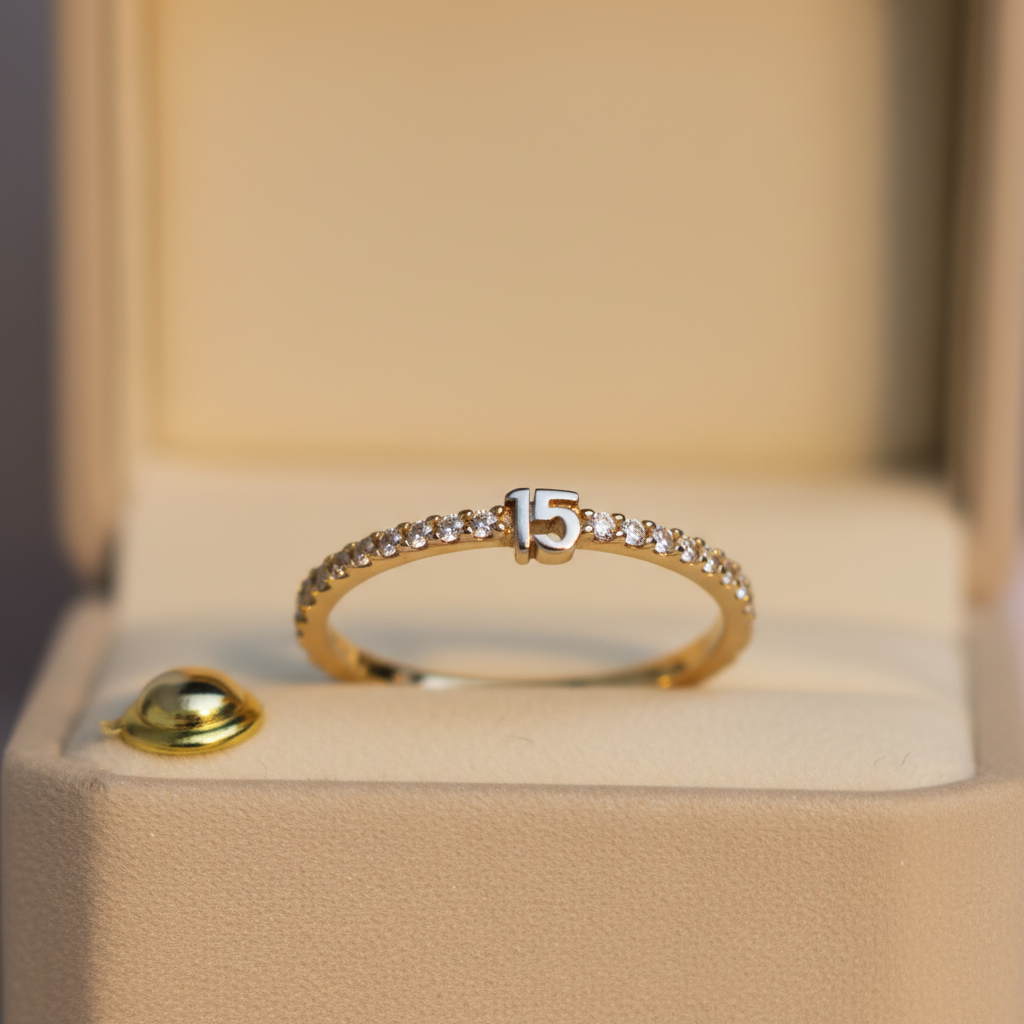 Anillo 15 Banda Diamantes - Formato cuadrado tonos cálidos