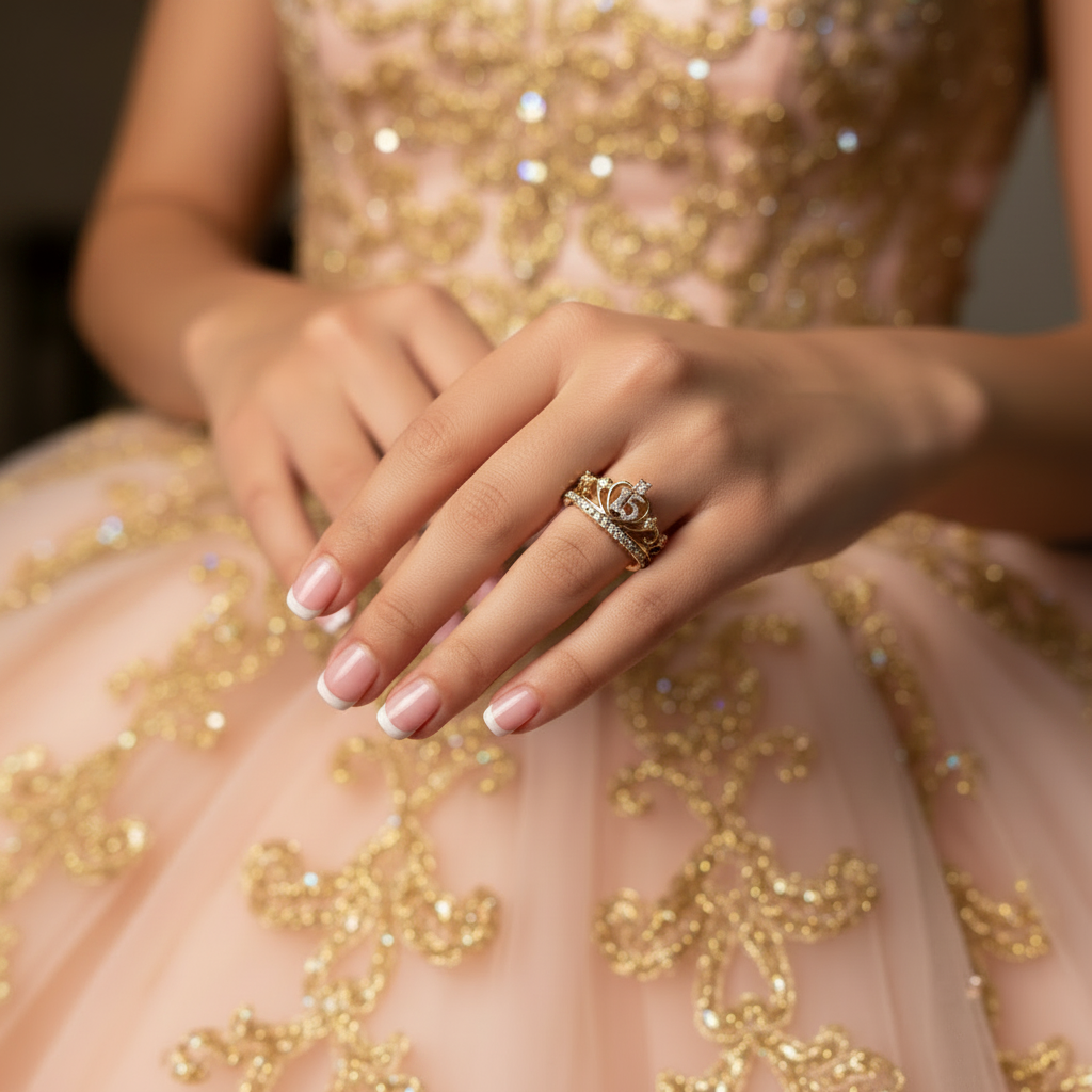 Anillo 15 en mano quinceañera sin otro anillo