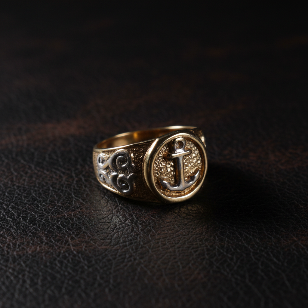 Anillo ancla cuero mate