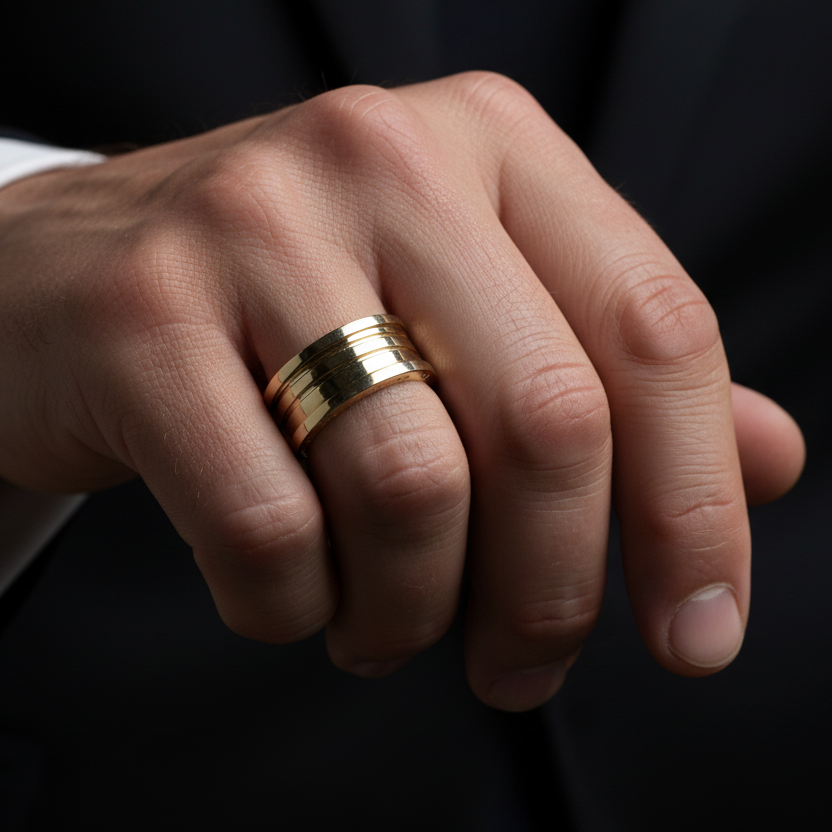 Anillo banda manos fuertes y gruesas