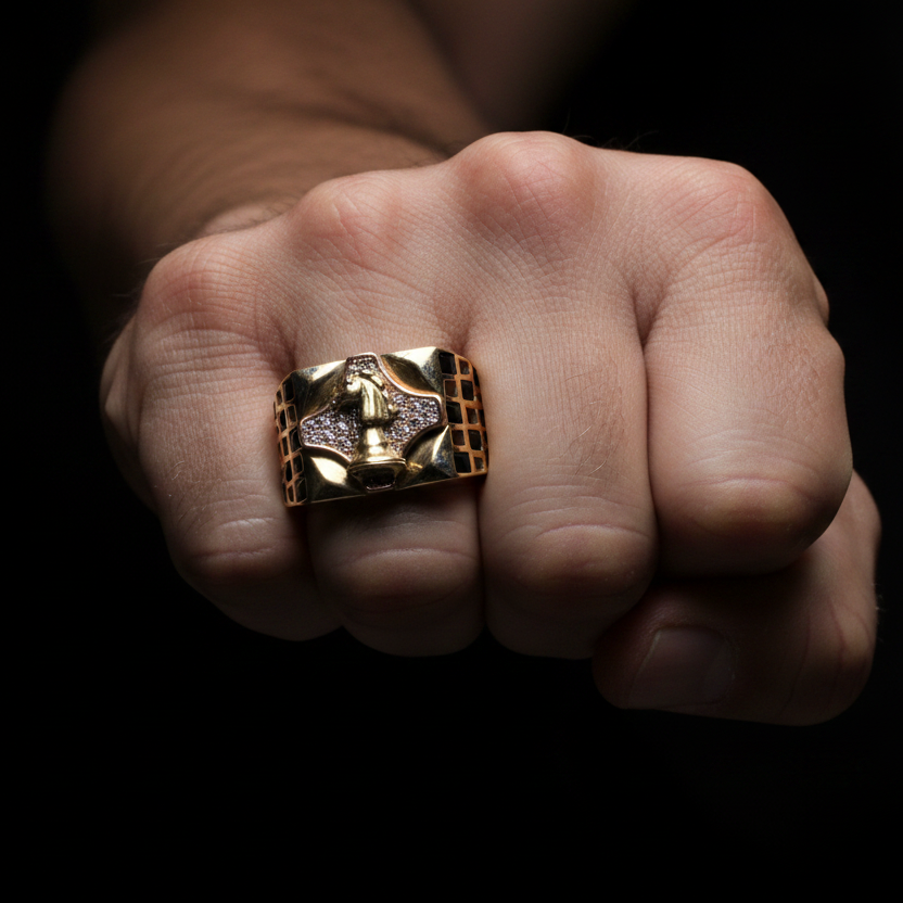 Anillo caballo ajedrez puño editorial