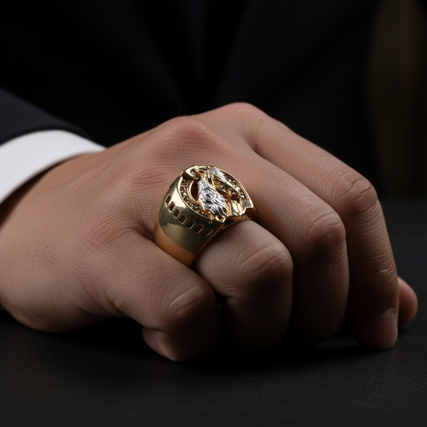 Anillo caballo en mano proporción natural