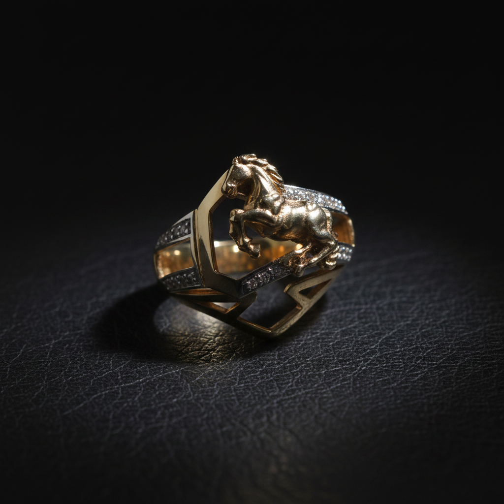 Anillo caballo rampante cuero mate