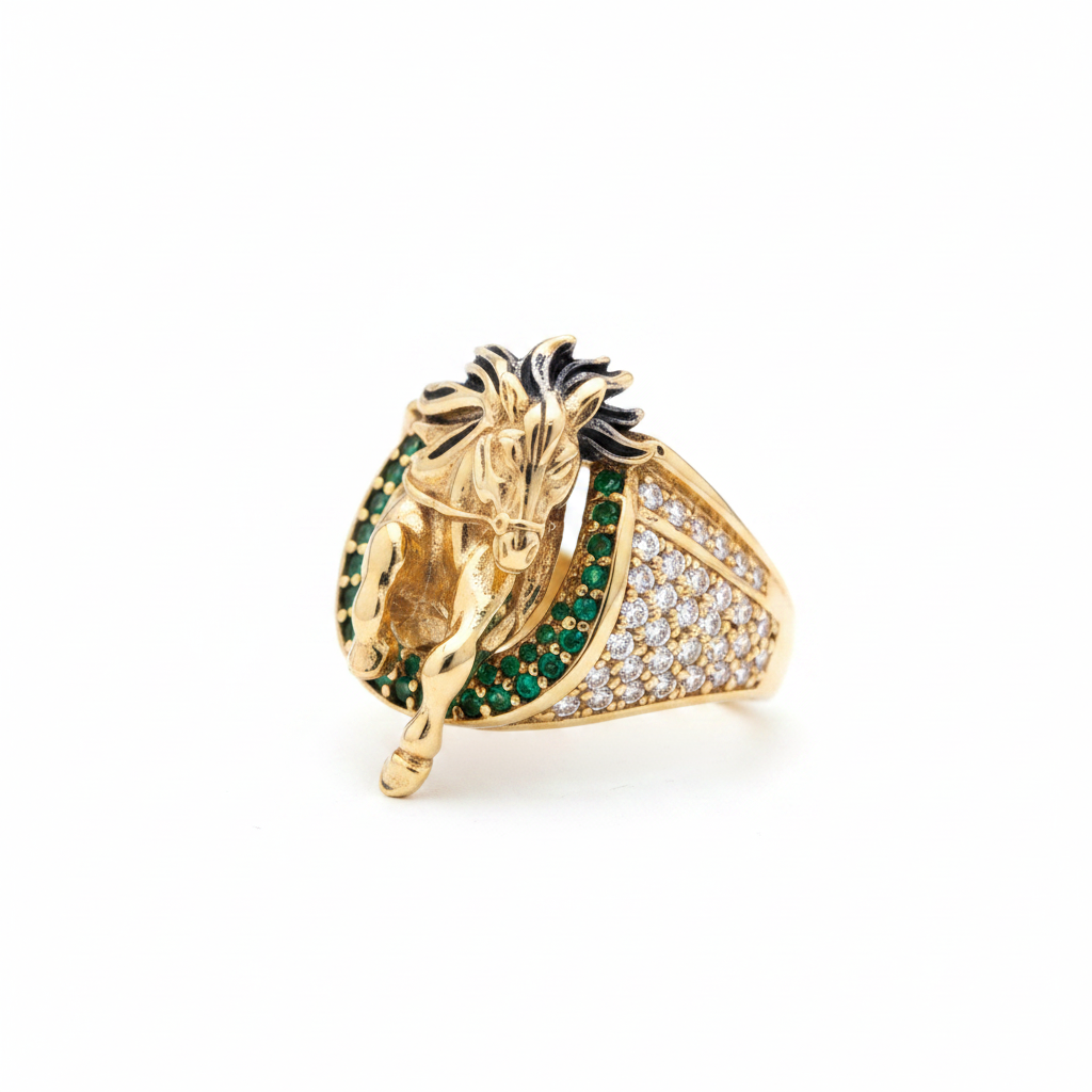 Anillo cabeza caballo fondo blanco