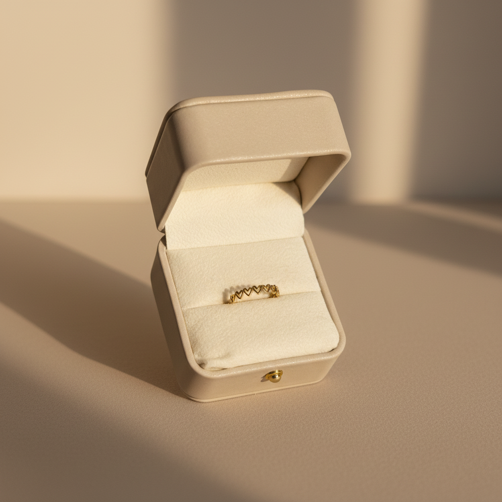 Anillo con corazones en caja