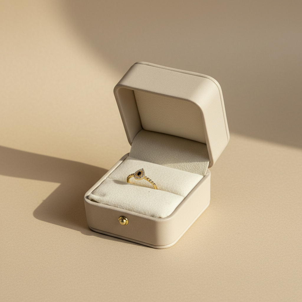Anillo con gota fondo beige limpio