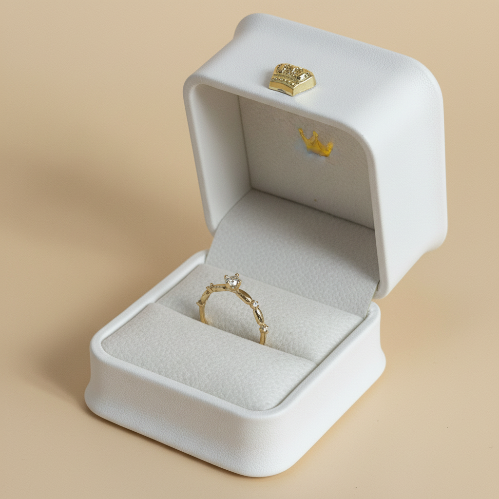 Anillo con piedras en banda en caja beige