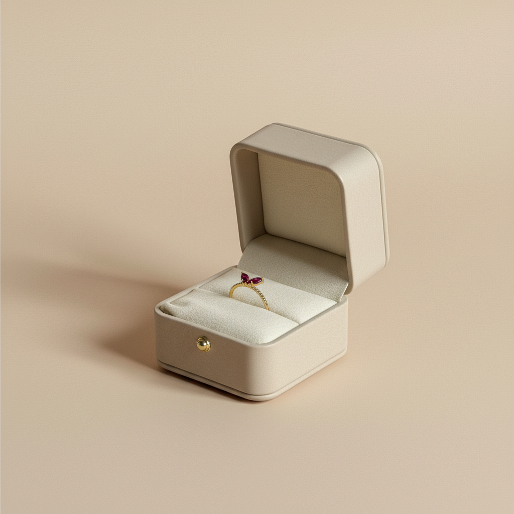 Anillo con rubí en cajita minimalista