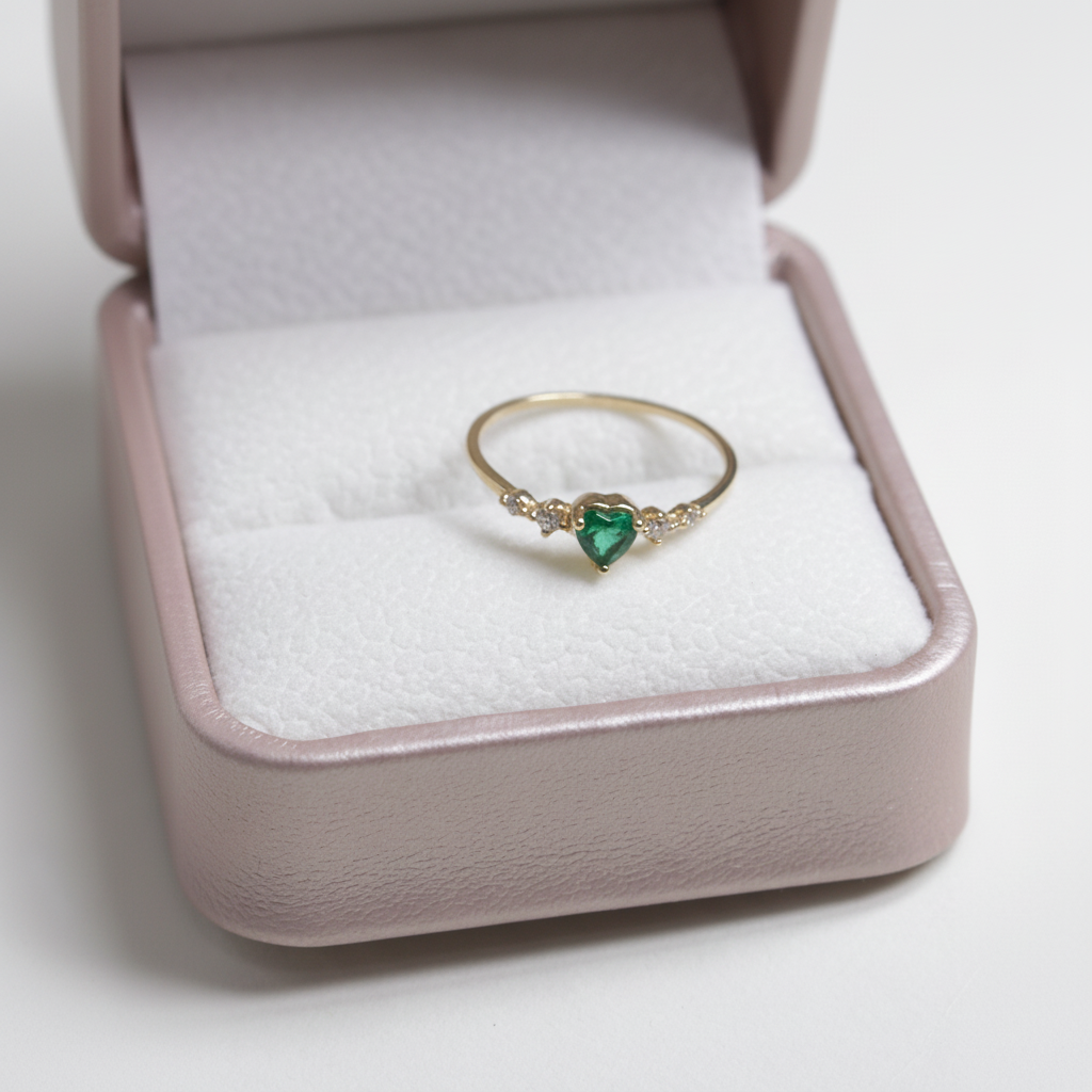 Anillo corazón verde - caja velvet