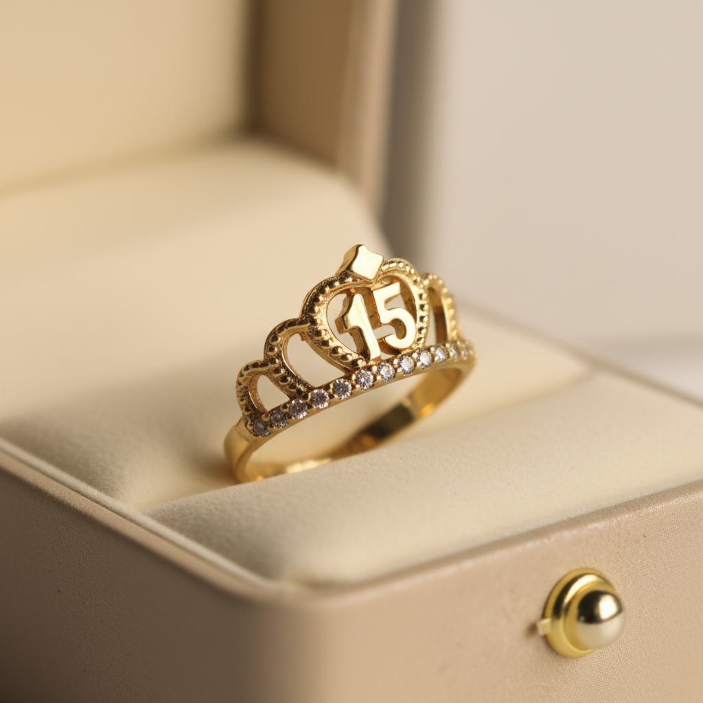 Anillo Corona 15 Años - Formato cuadrado tonos cálidos