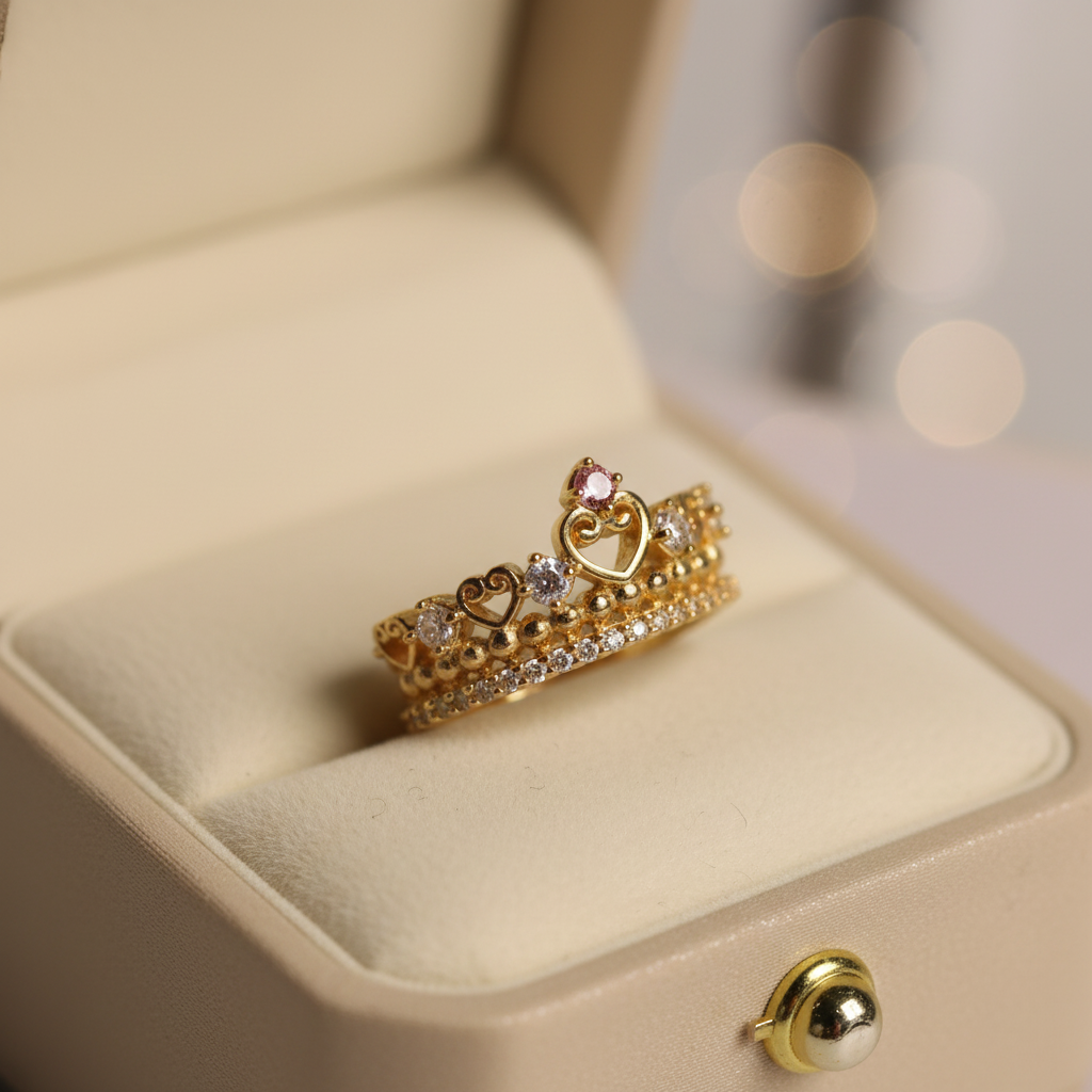 Anillo Corona Corazón Rosa - Formato cuadrado tonos cálidos