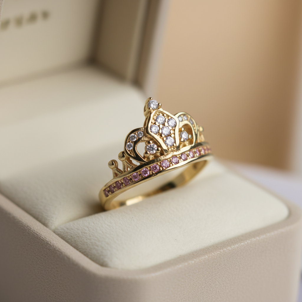 Anillo Corona Cruz Diamantes - Formato cuadrado