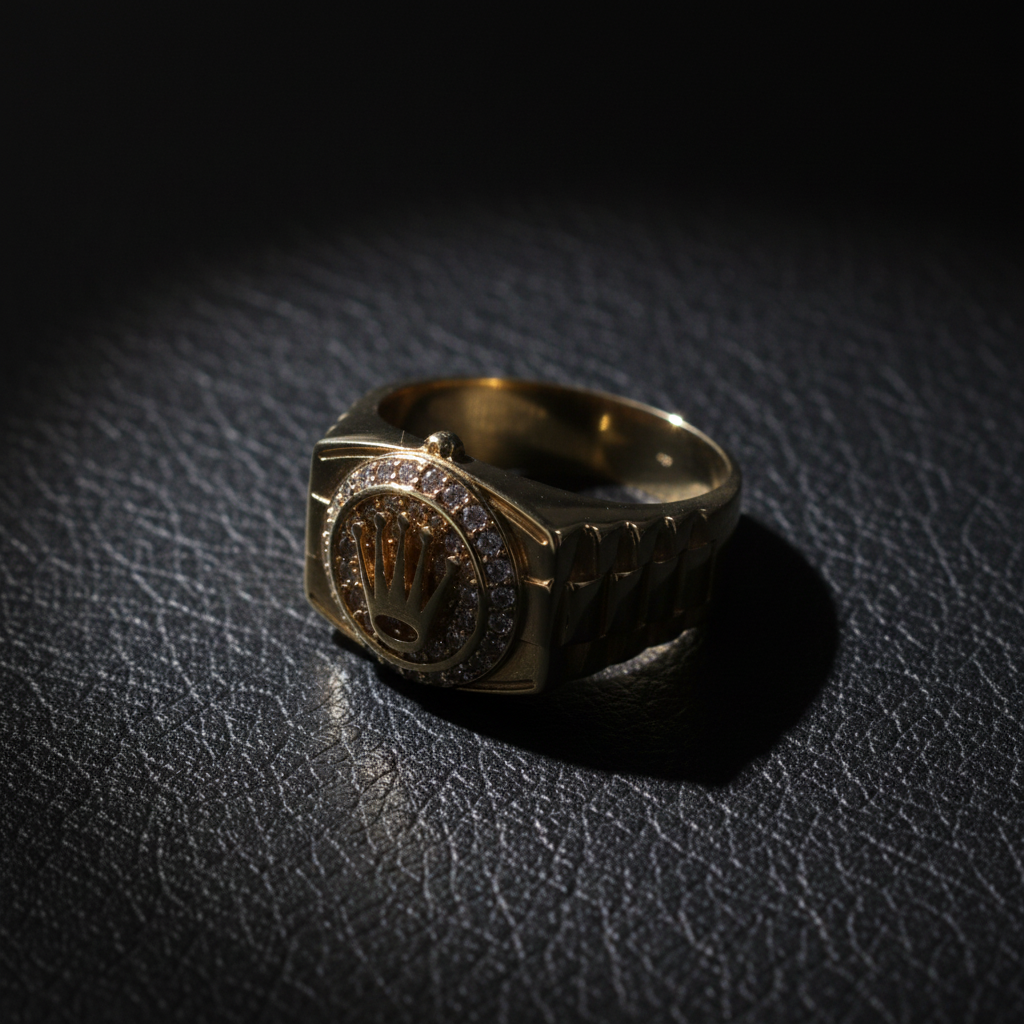 Anillo corona diamantes cuero mate