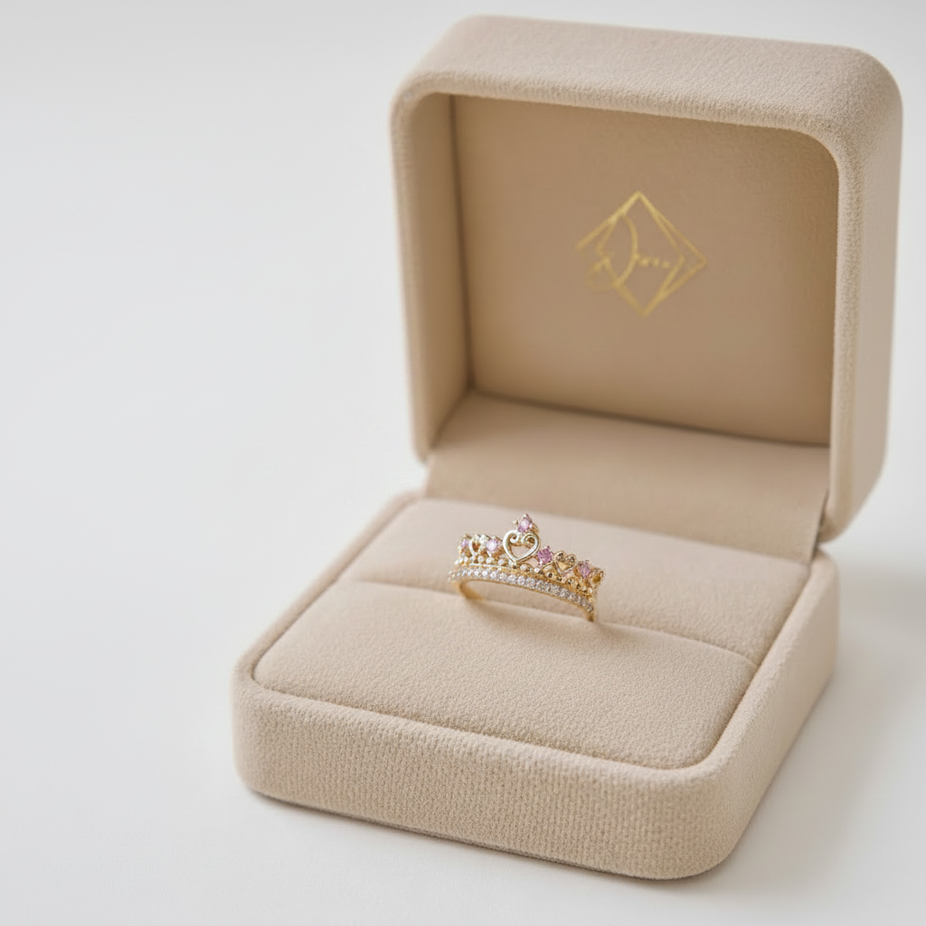 Anillo corona en caja fondo limpio
