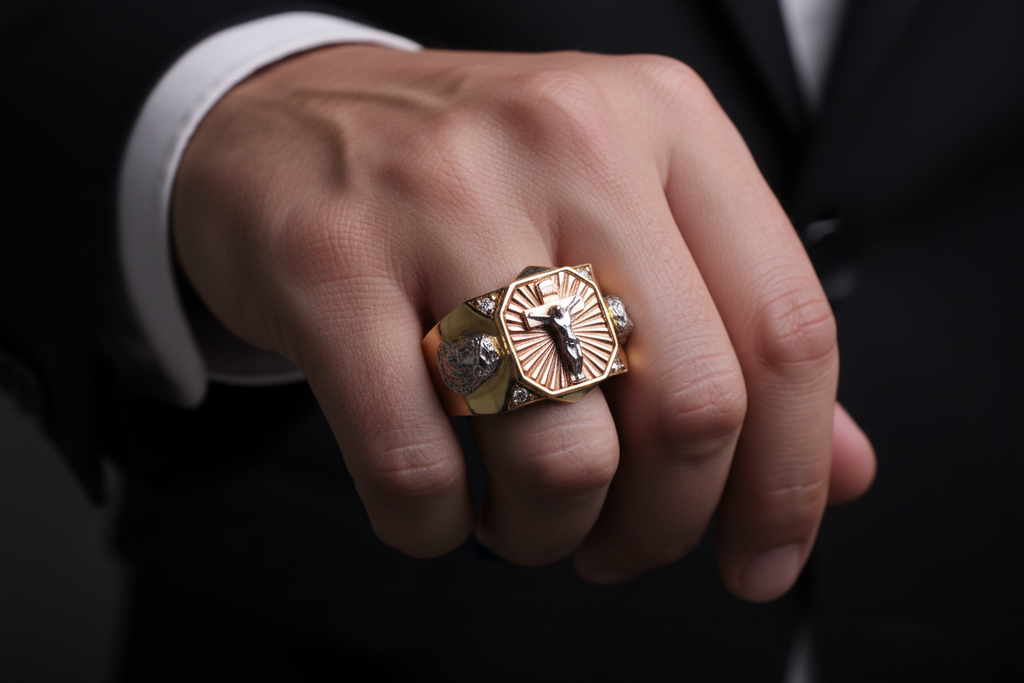 Anillo Cristo leones en mano