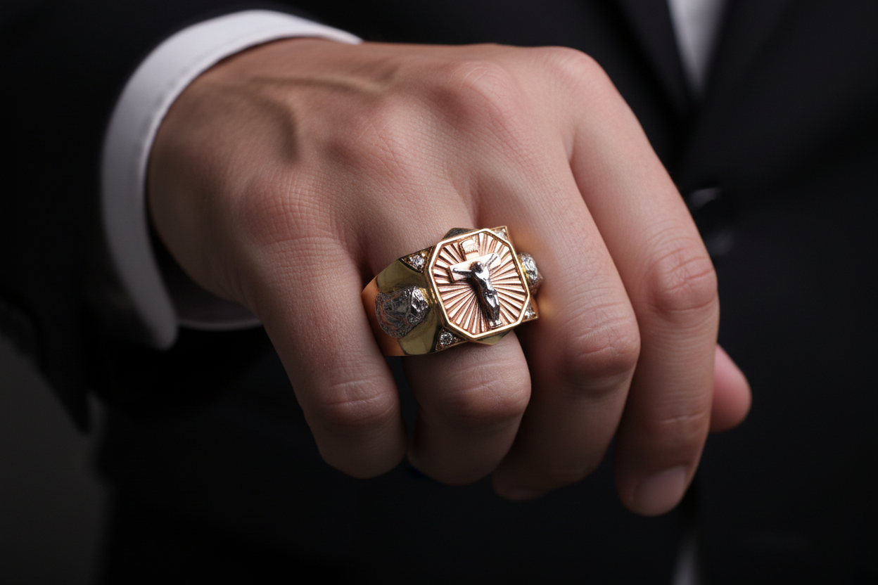 Anillo Cristo leones en mano