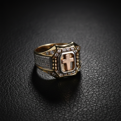 Anillo cruz bicolor cuero mate