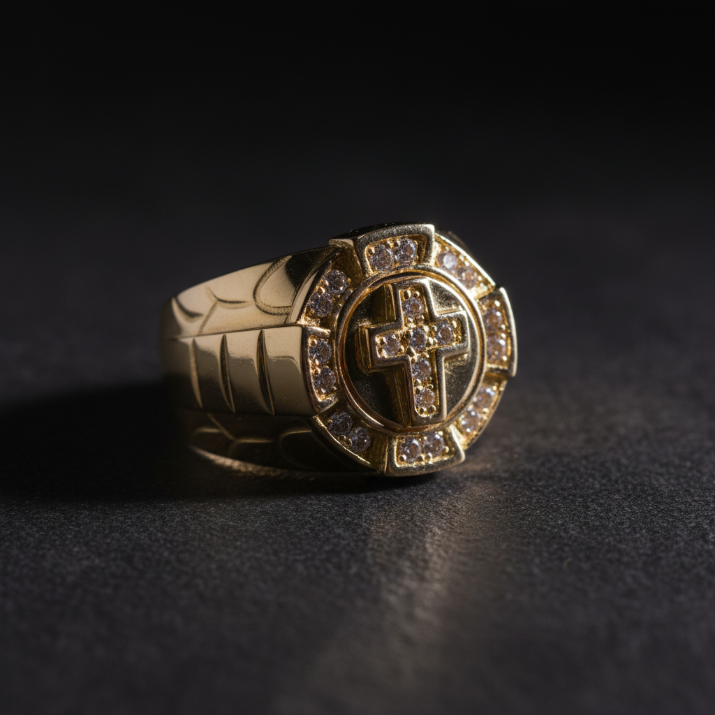 Anillo cruz circular diamantes editorial