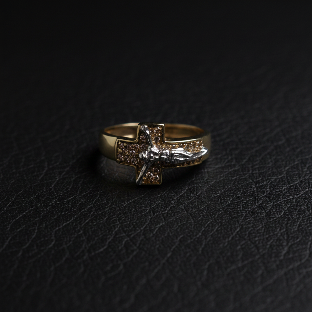 Anillo cruz Cristo cuero mate