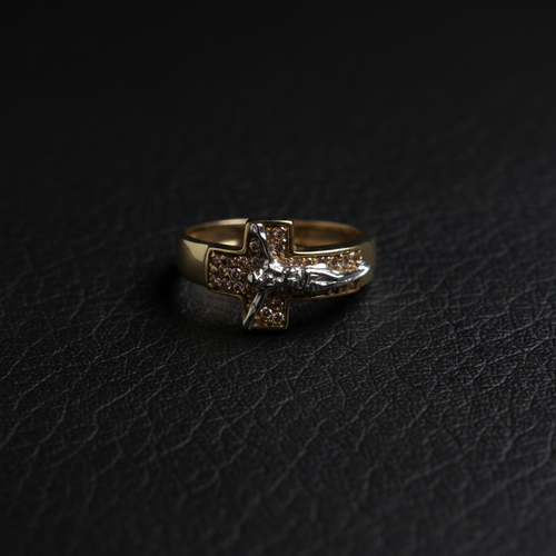 Anillo cruz Cristo cuero mate