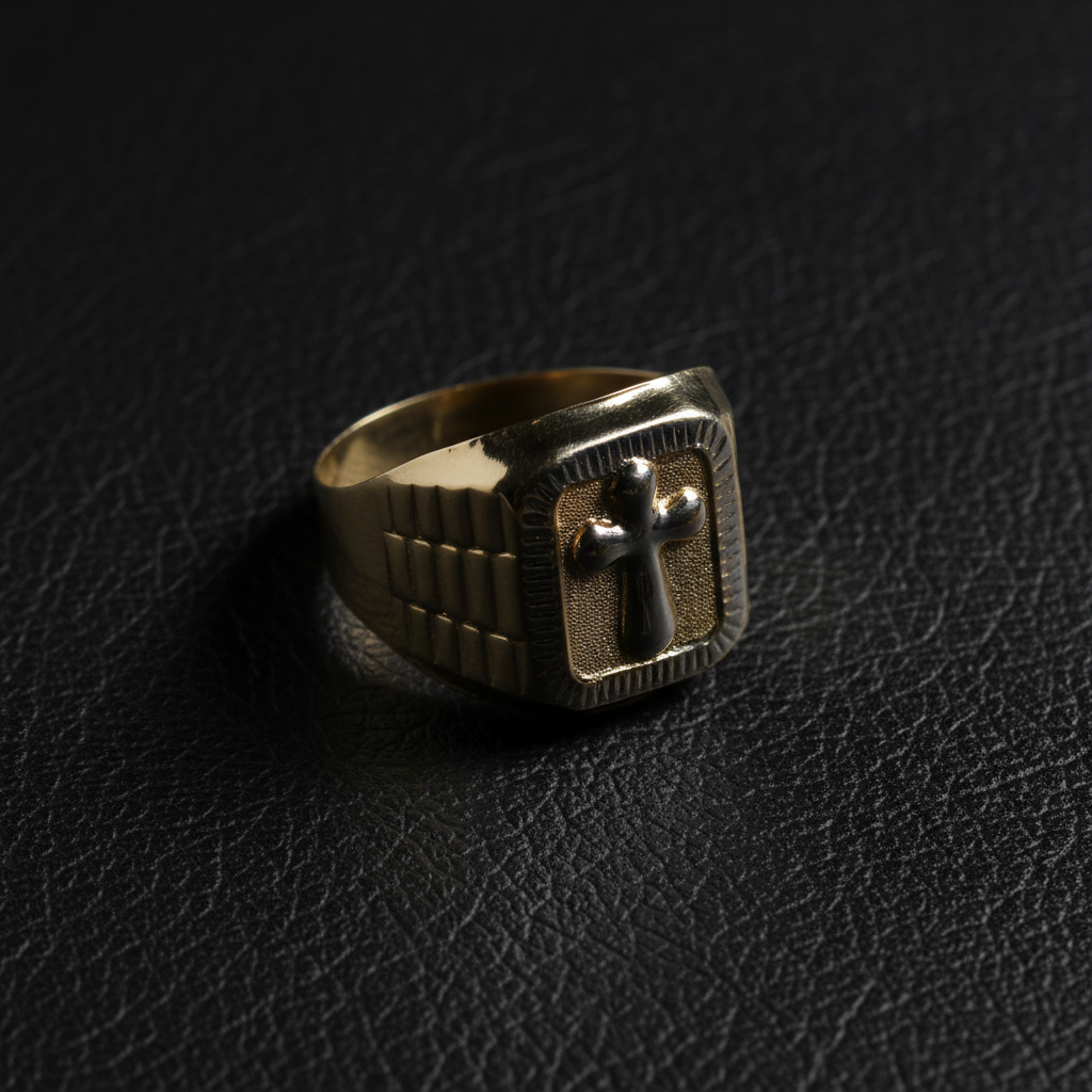 Anillo cruz cuadrado cuero mate