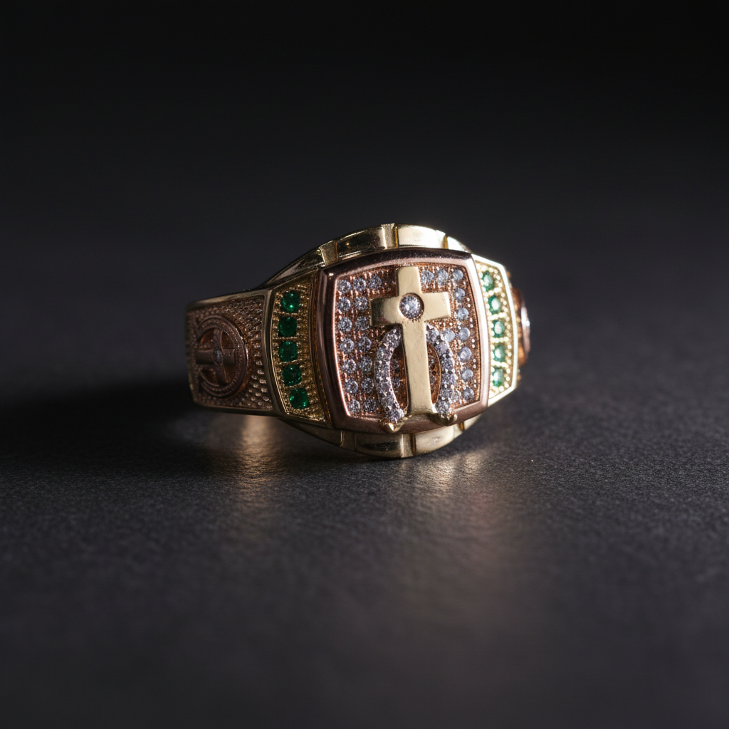 Anillo cruz esmeraldas timón editorial