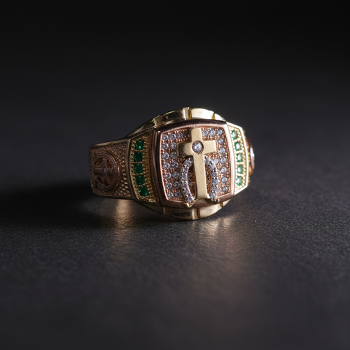 Anillo cruz esmeraldas timón editorial