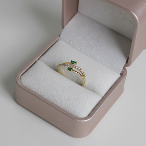 Anillo cruzado esmeralda - caja