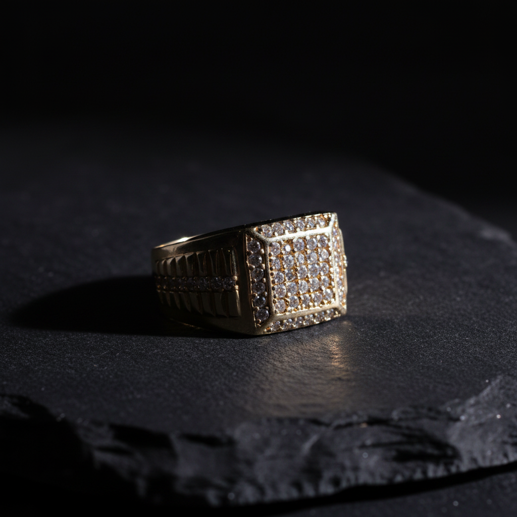 Anillo cuadrado diamantes editorial