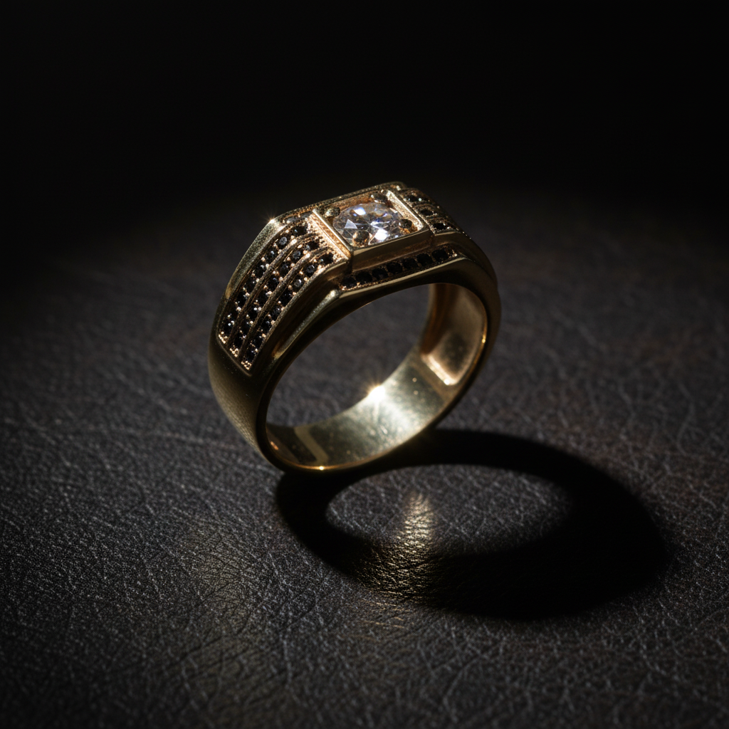 Anillo diamante negro cuero mate