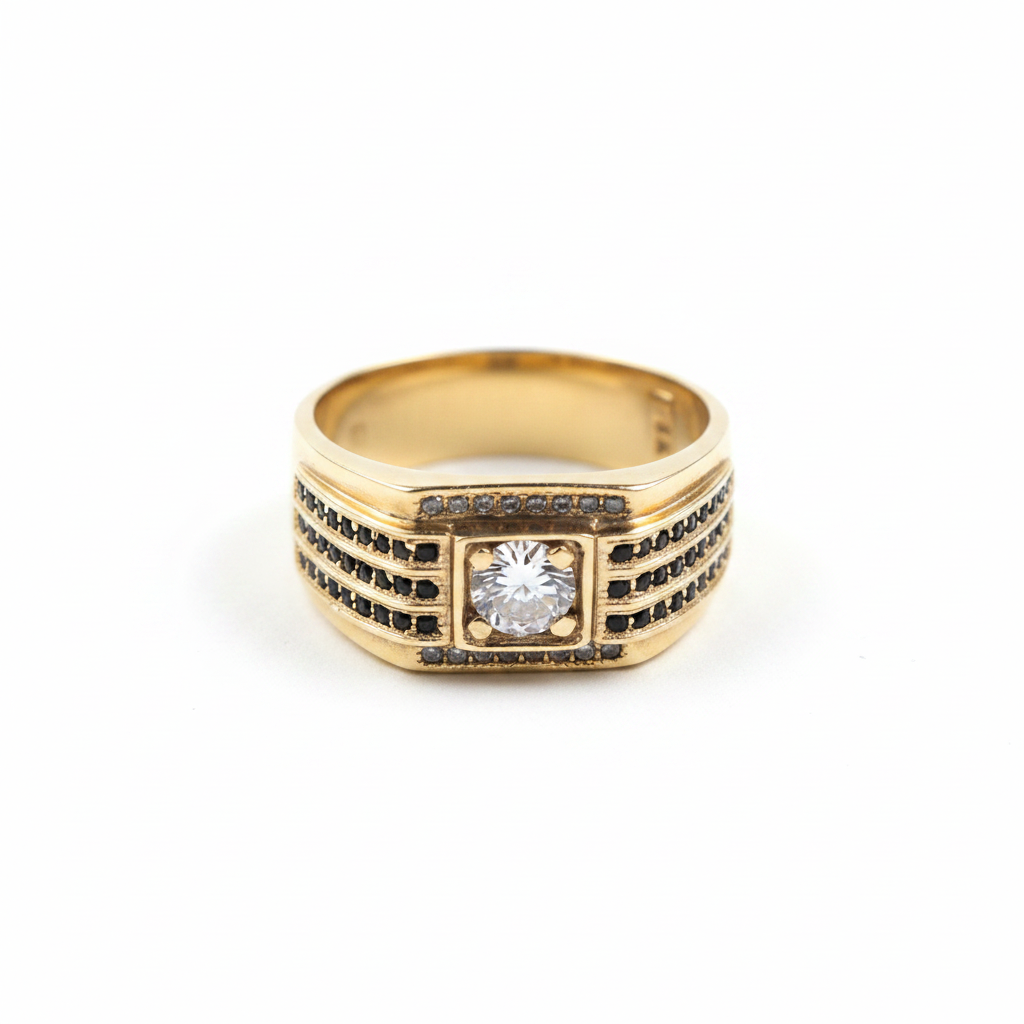 Anillo diamante negro fondo blanco