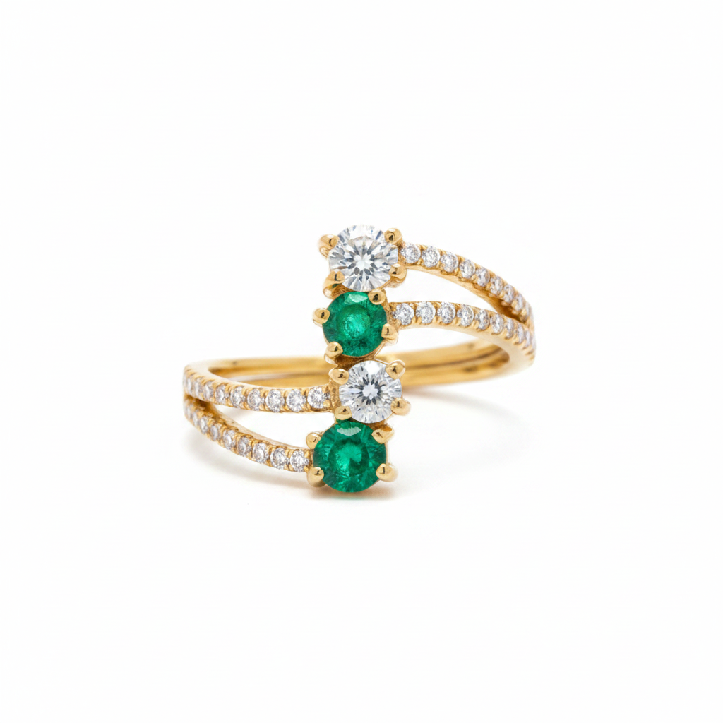 Anillo Doble Banda Esmeraldas y Diamantes – Producto