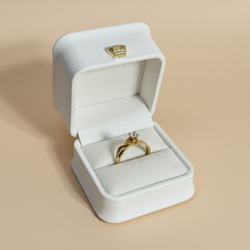 Anillo dos bandas retorcidas en caja beige