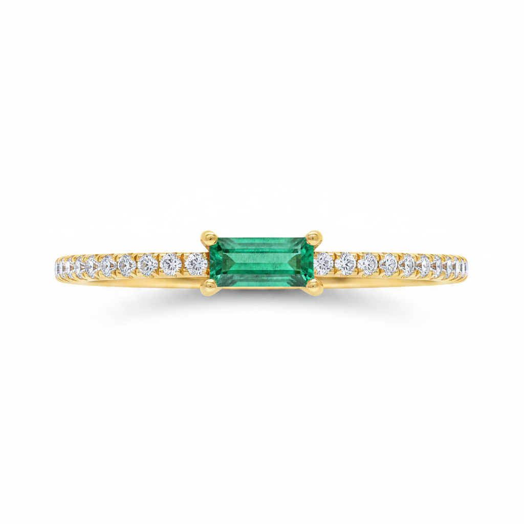 Anillo Esmeralda Baguette Diamantes – Producto fondo blanco