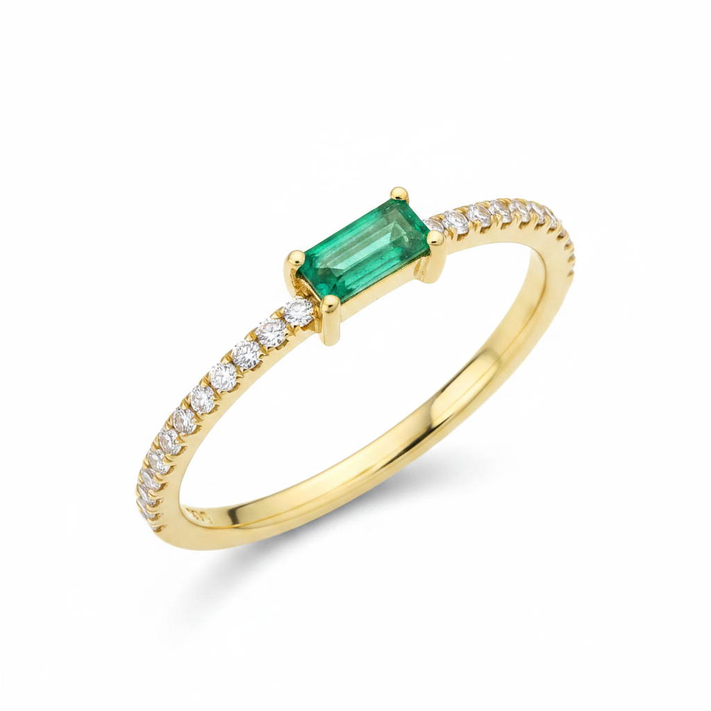 Anillo Esmeralda Baguette – Ángulo 3/4
