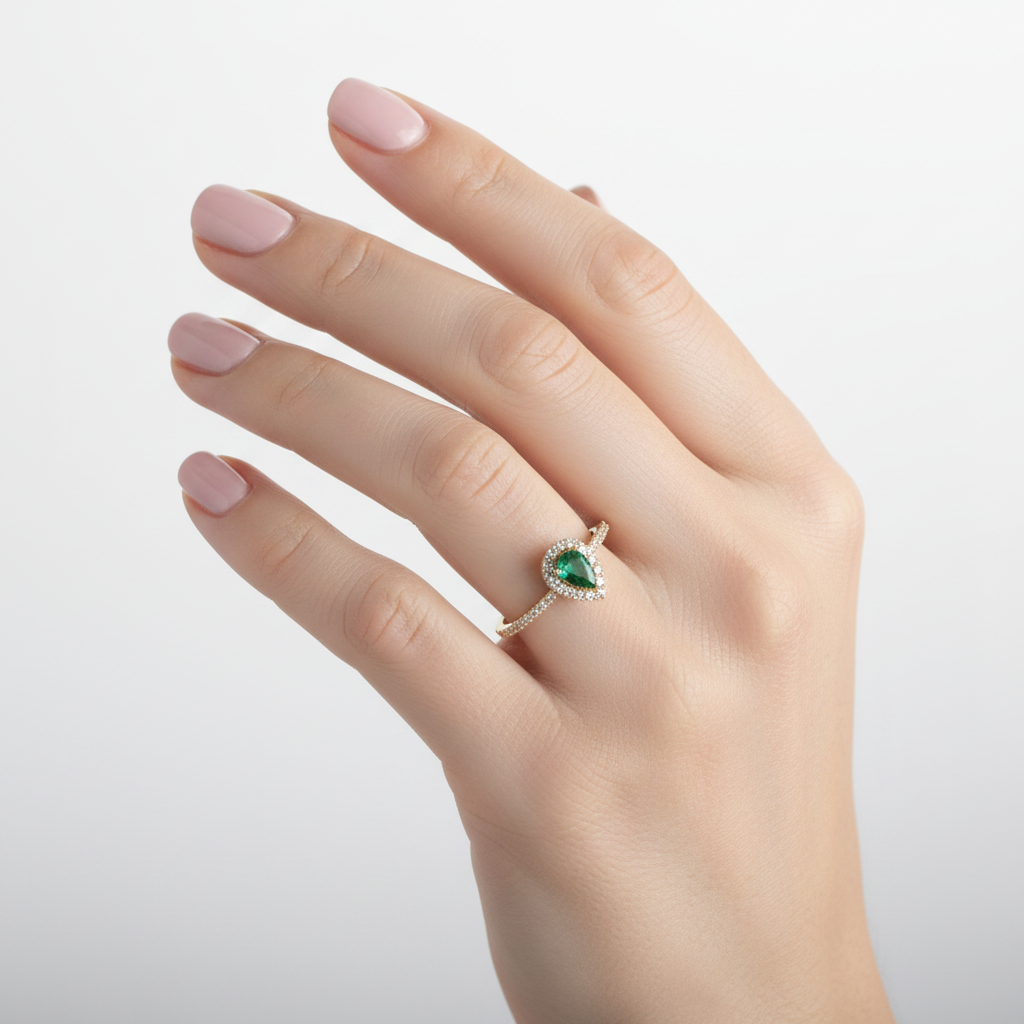 Anillo esmeralda - mano femenina