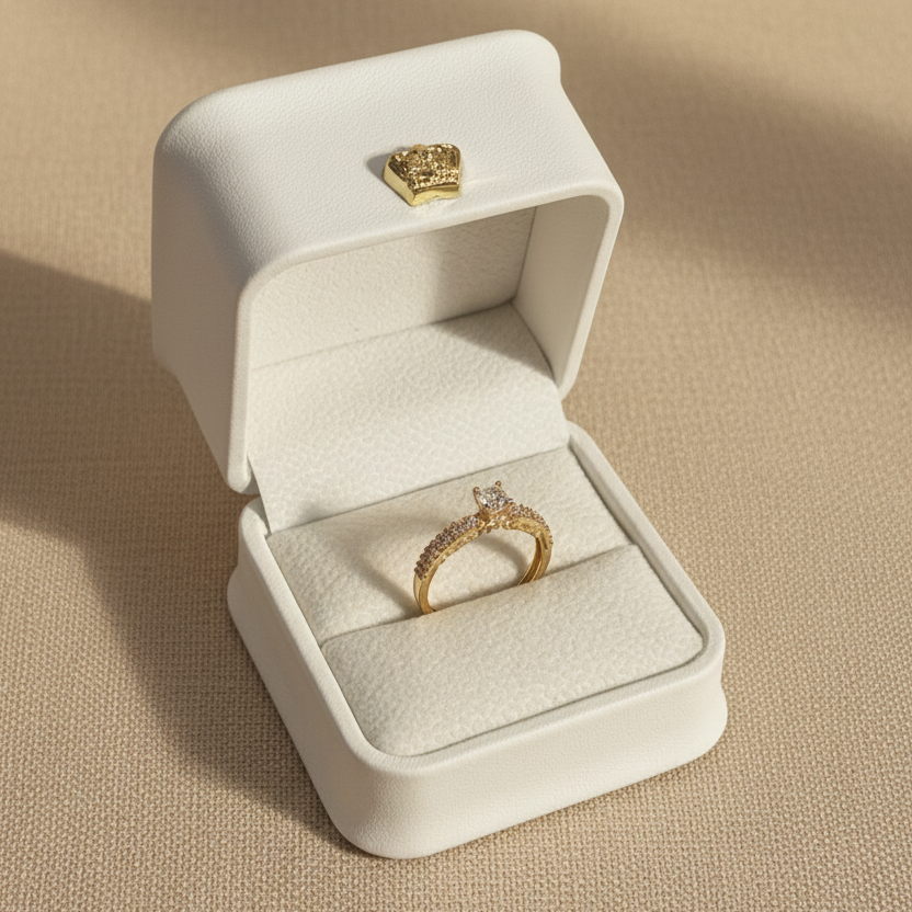 Anillo fondo beige con luz suave