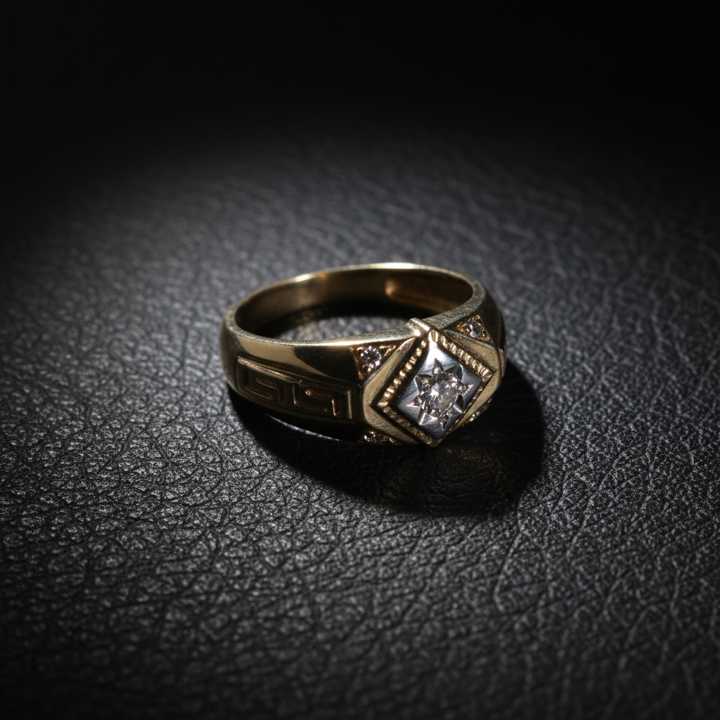 Anillo griego diamante cuero mate