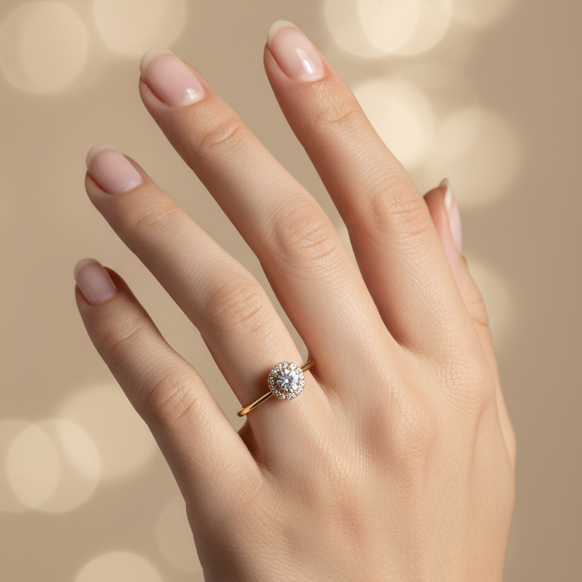 Anillo halo en mano delicada