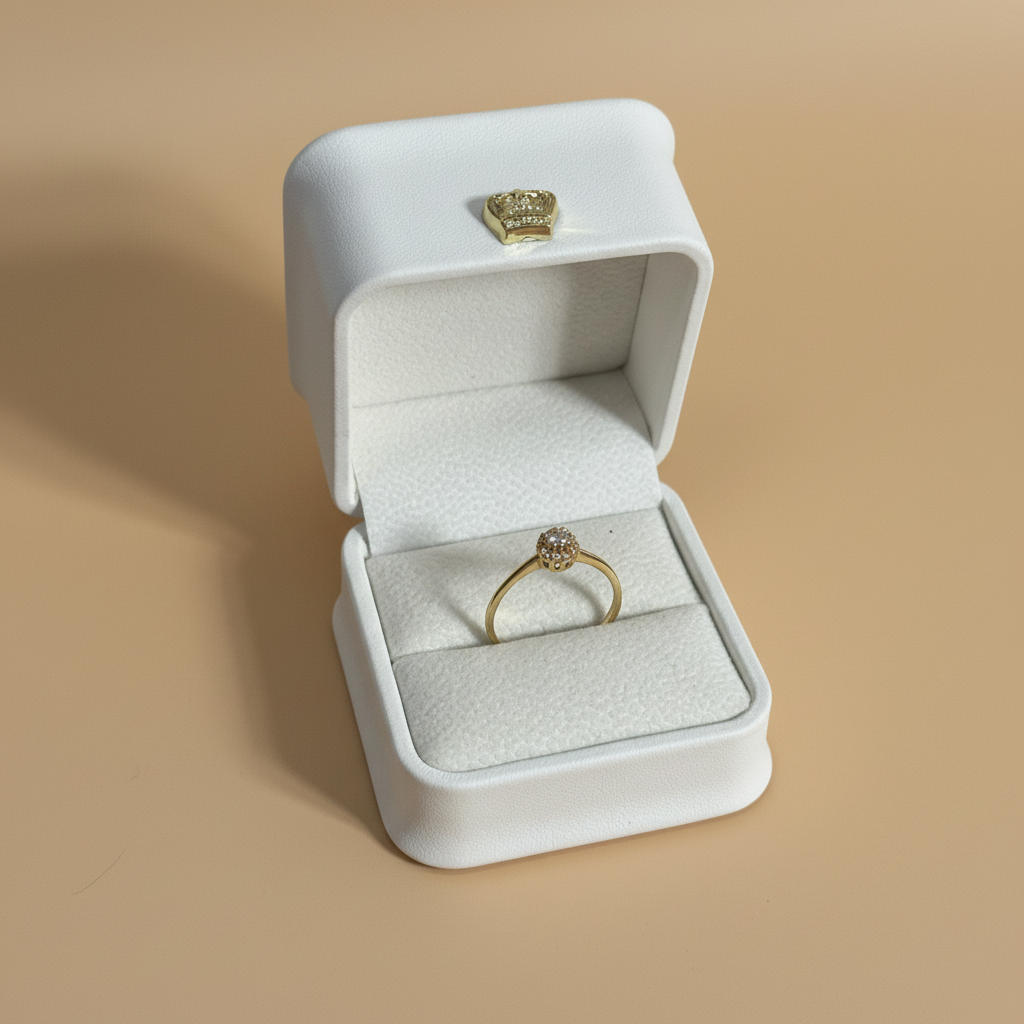 Anillo halo fondo beige cuadrado