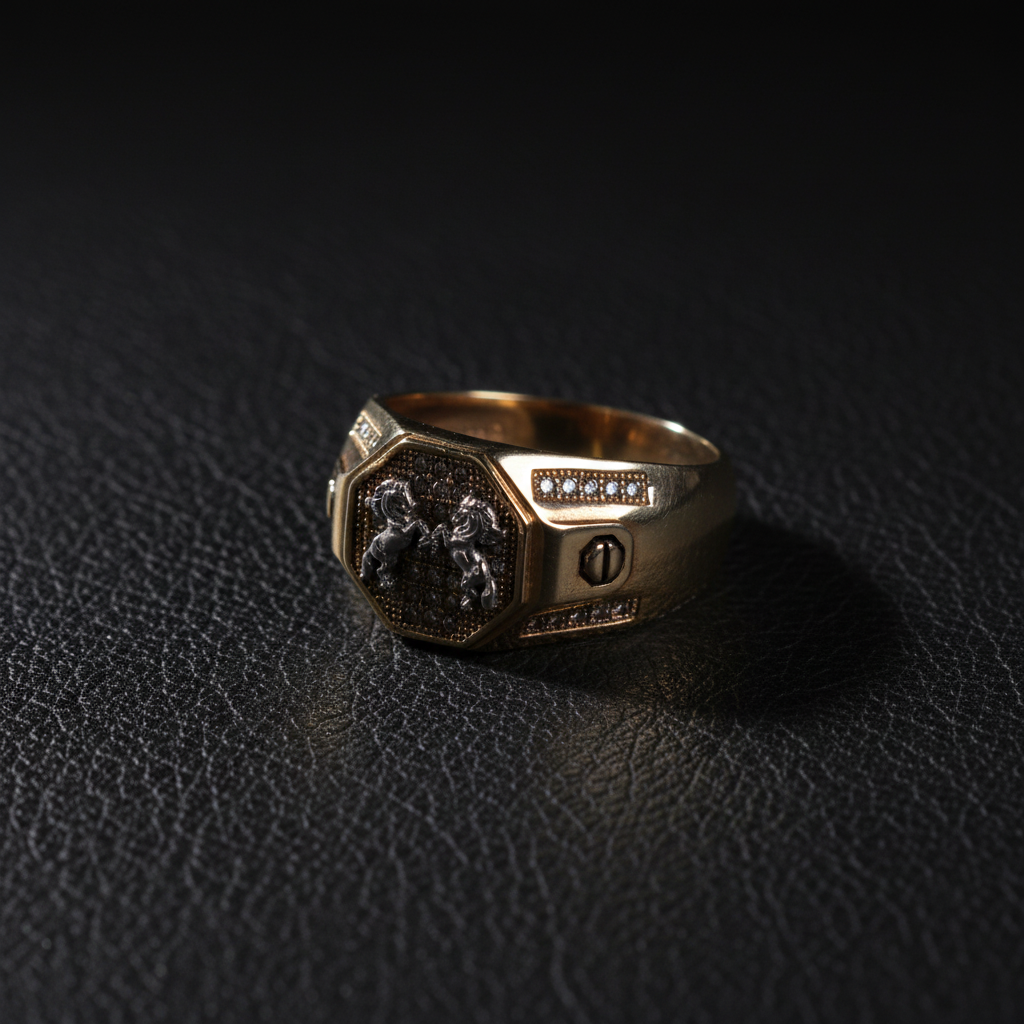Anillo leones cuero mate