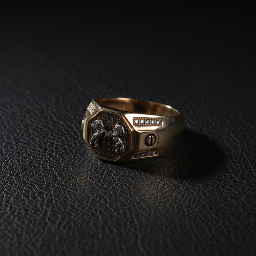 Anillo leones cuero mate