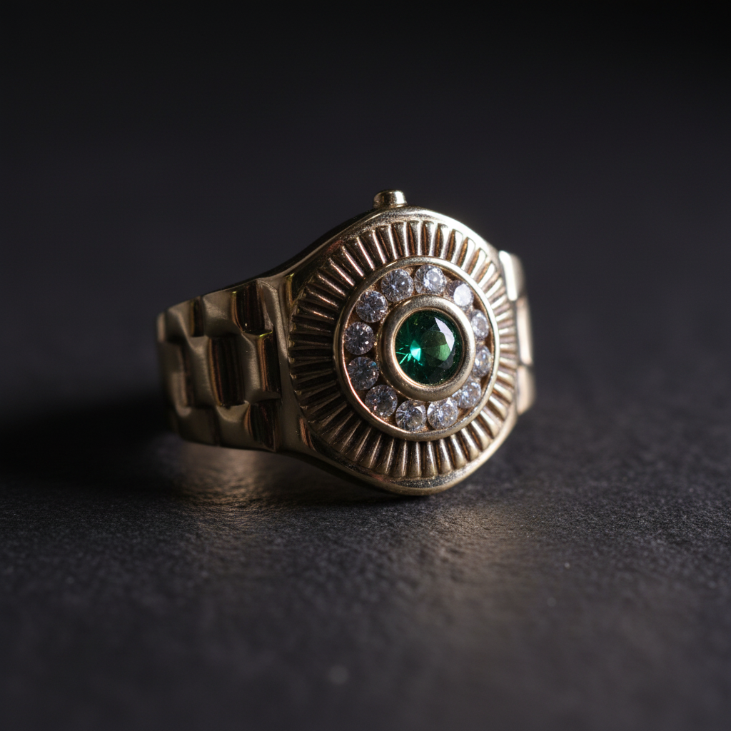 Anillo reloj esmeralda cocodrilo editorial