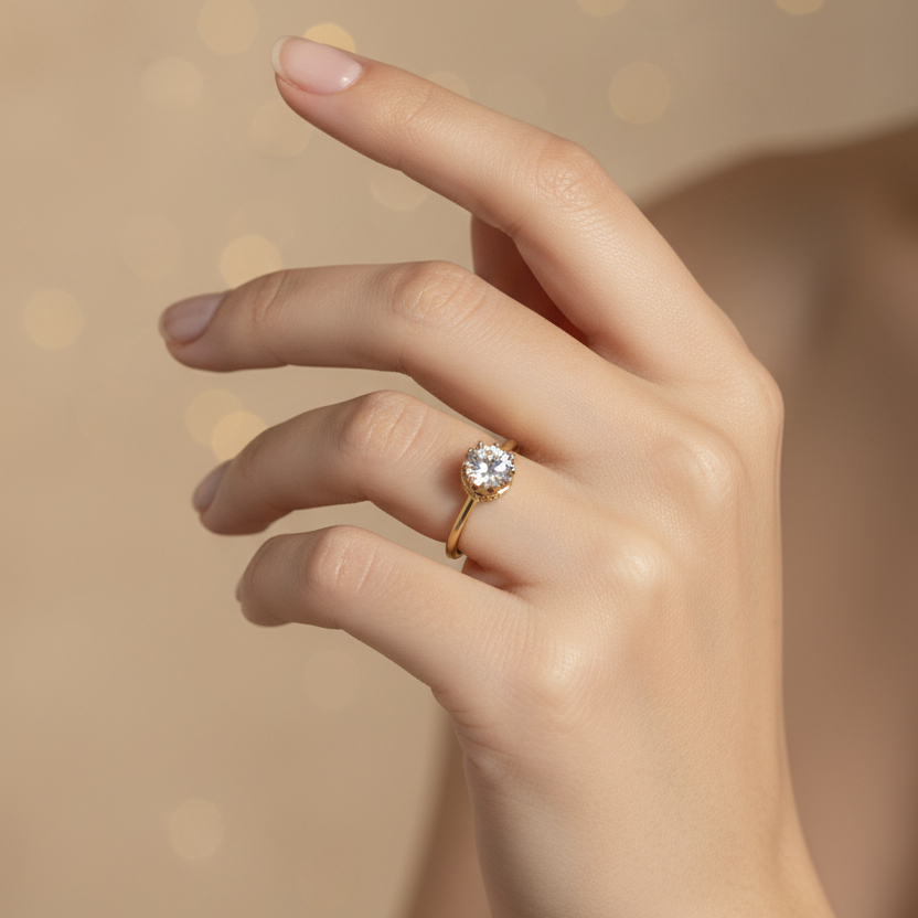 Anillo solitario en mano delicada