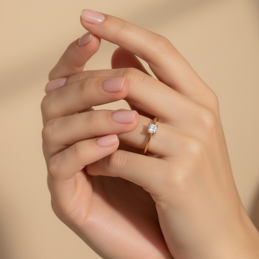 Anillo solitario en mano delicada