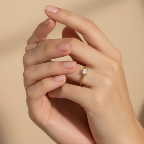 Anillo solitario en mano delicada