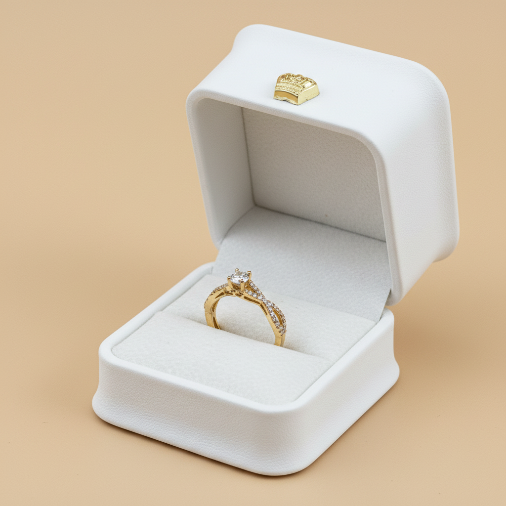 Anillo trenzado pavé en caja beige