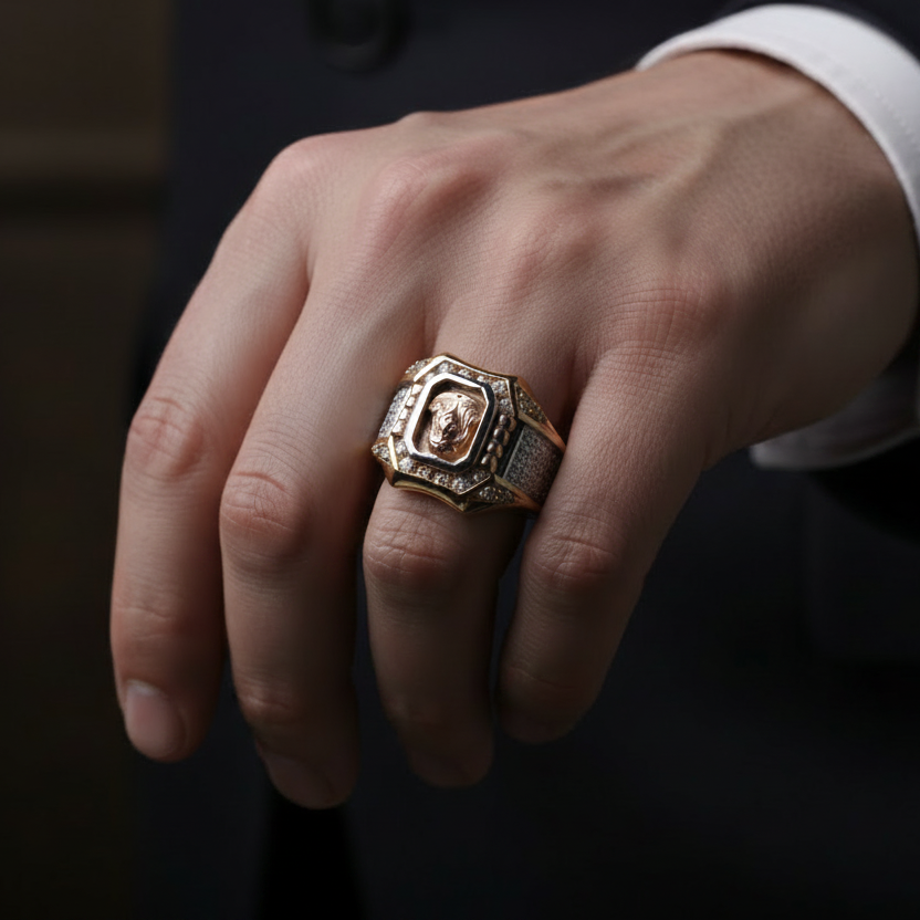 Anillo Virgen al contrario en mano