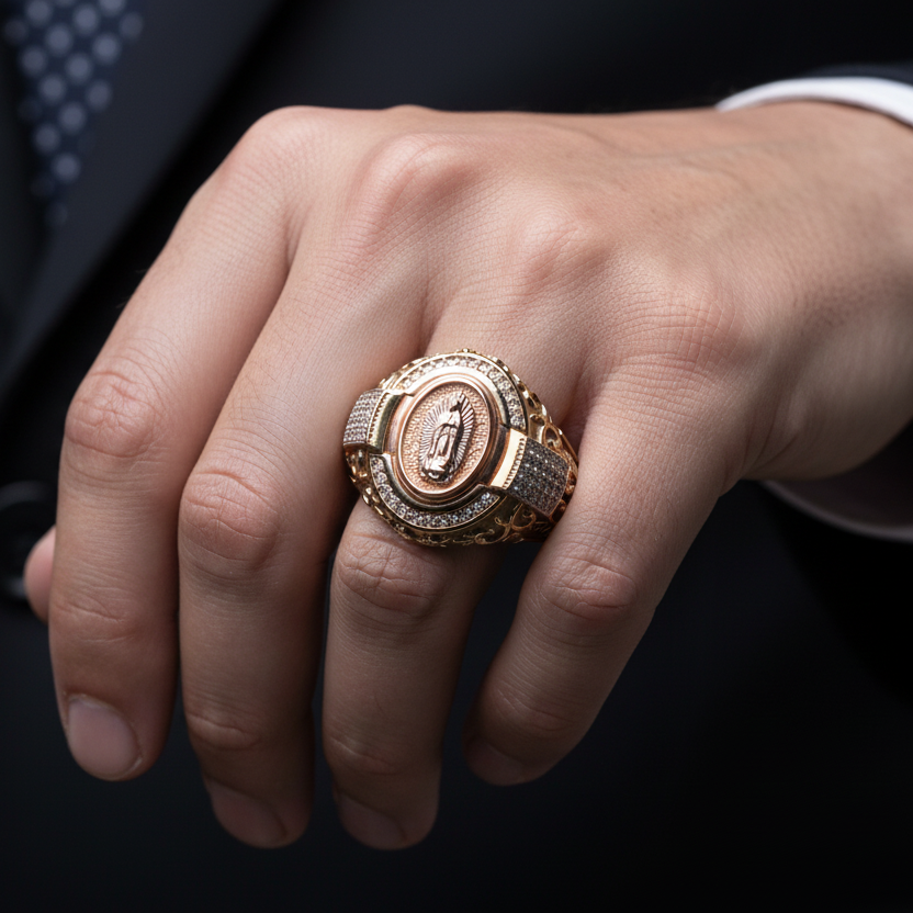 Anillo Virgen filigrana en mano