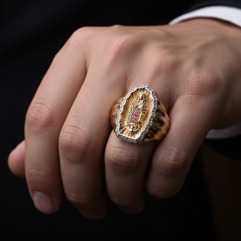 Anillo Virgen Guadalupe en mano
